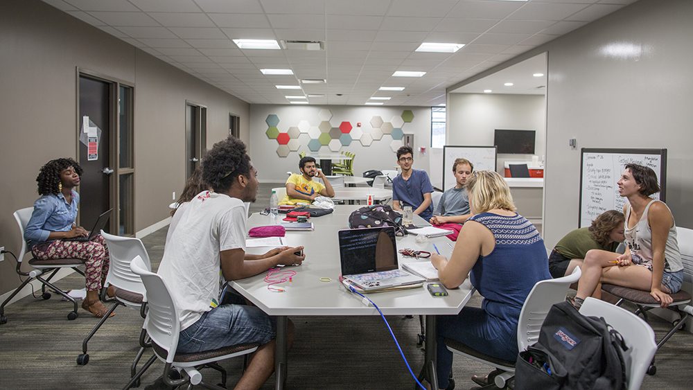 Diverse group of students collaborating