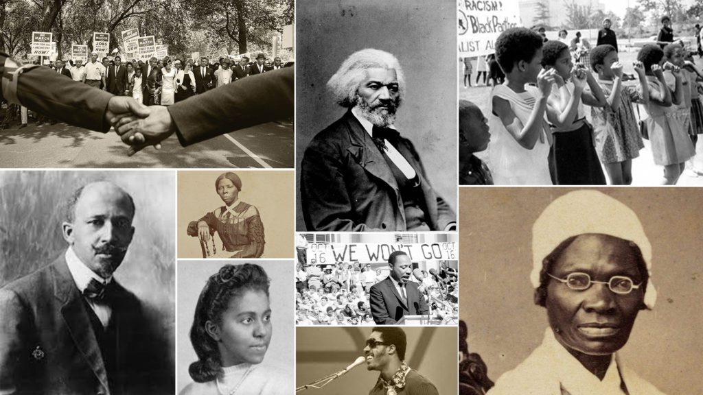 Collage of historical and prominent African and African American figures