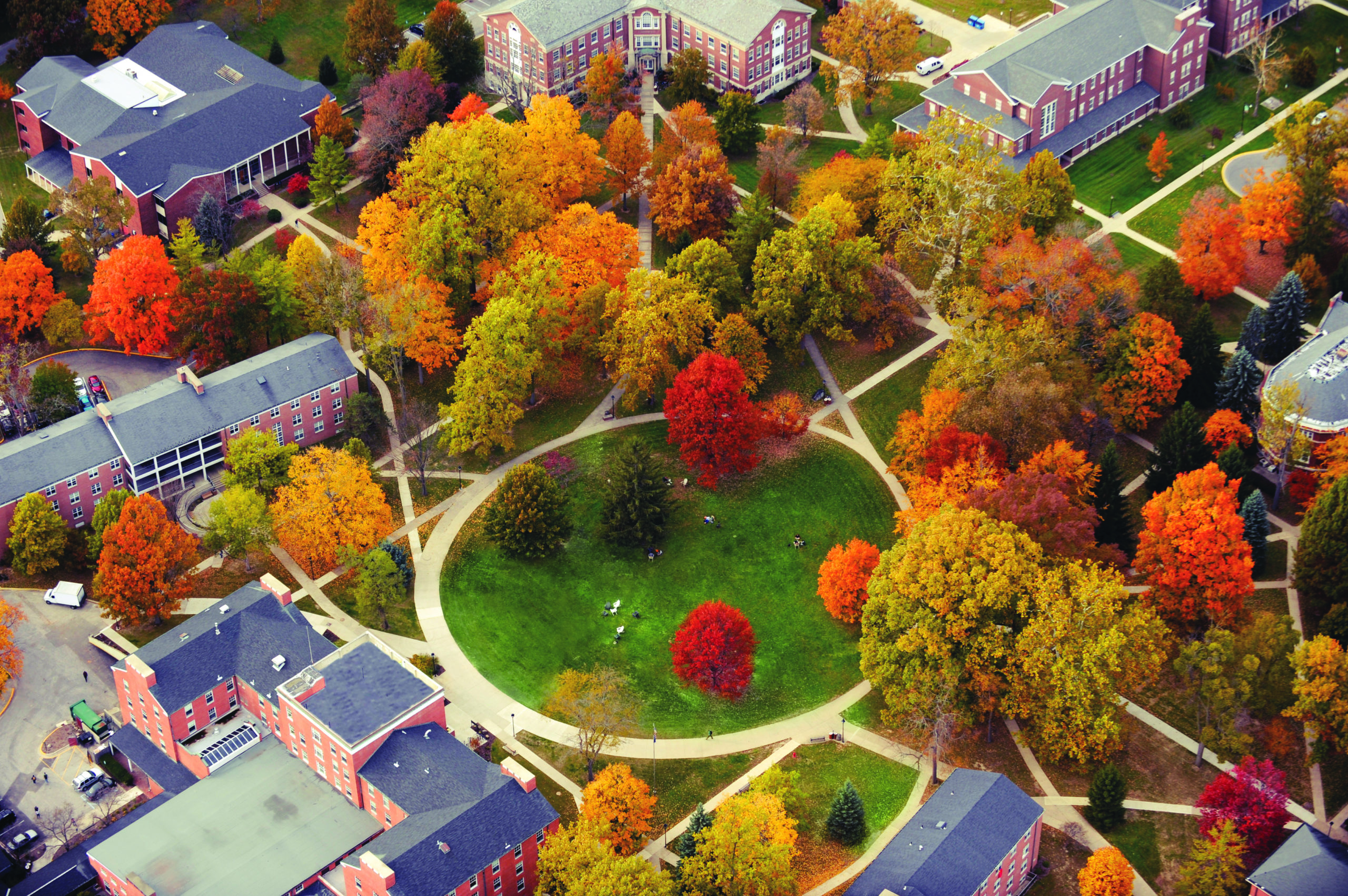Aerial photo of the heart of campus