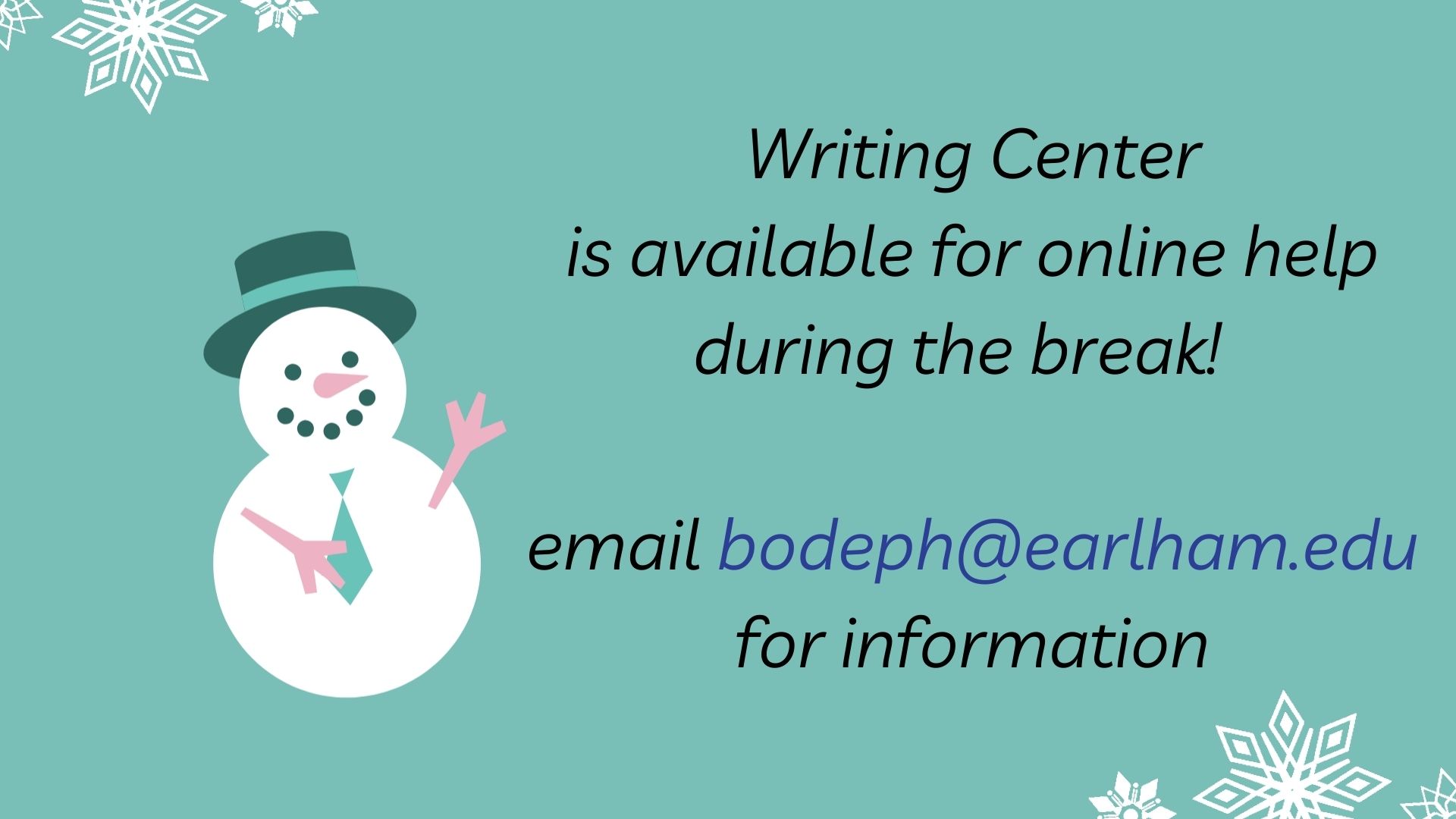 Writing Center Winter Hours Infographic