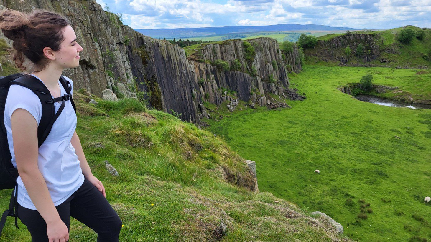 Earlham student overlooking Hadrian's Wall