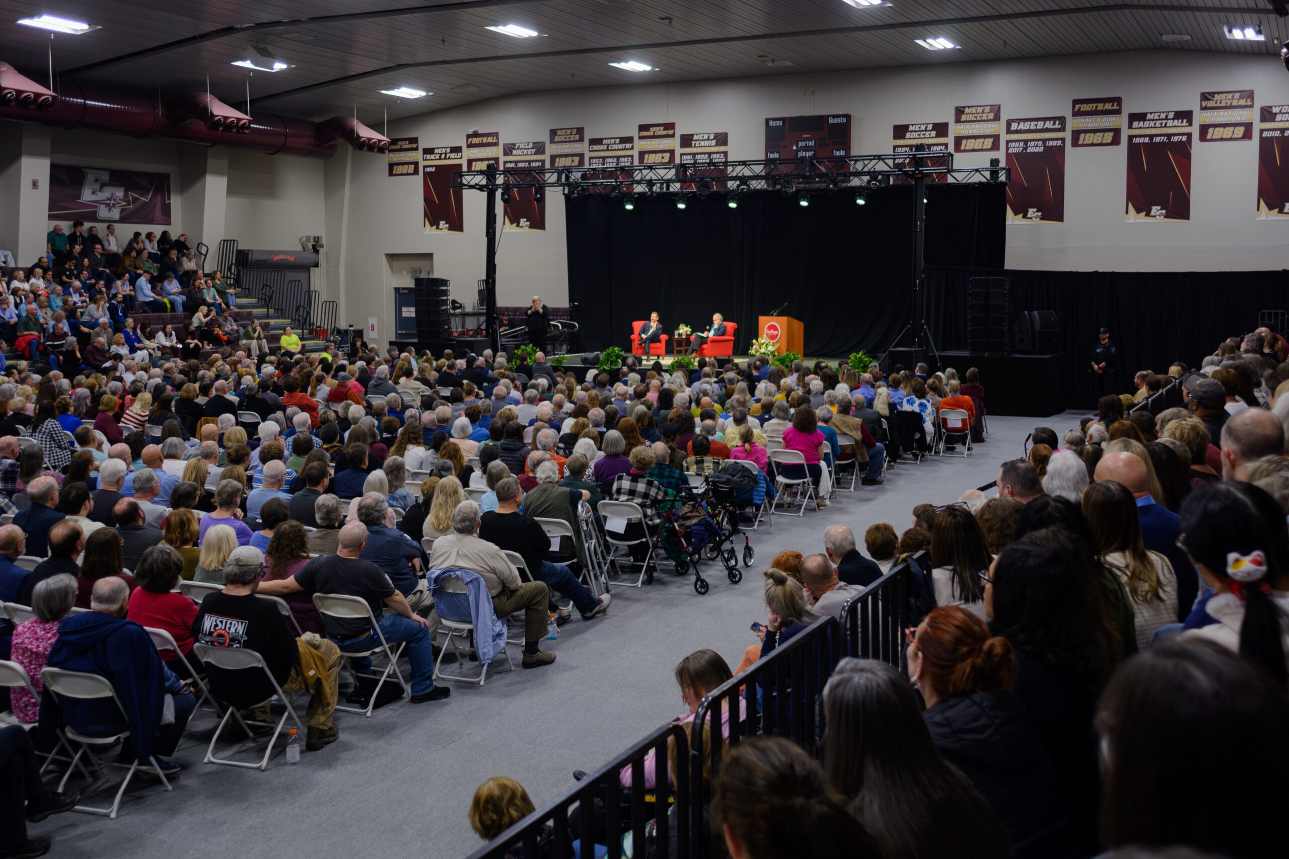 A view of the crowd from the Druley Performance Gymnasium