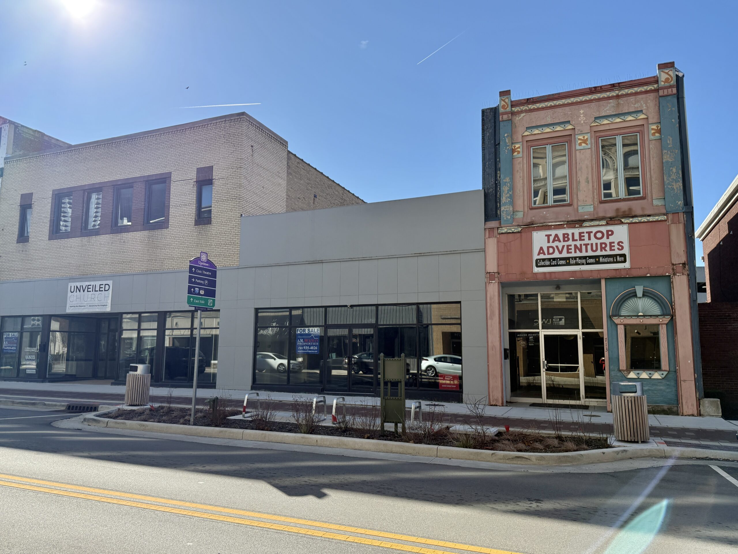 A row of three historic downtown buildings in Richmond Indiana