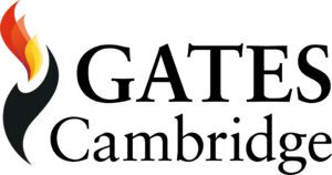 The Gates Cambridge logo in black lettering with the symbol of a an orange and red flame to the left of the lettering