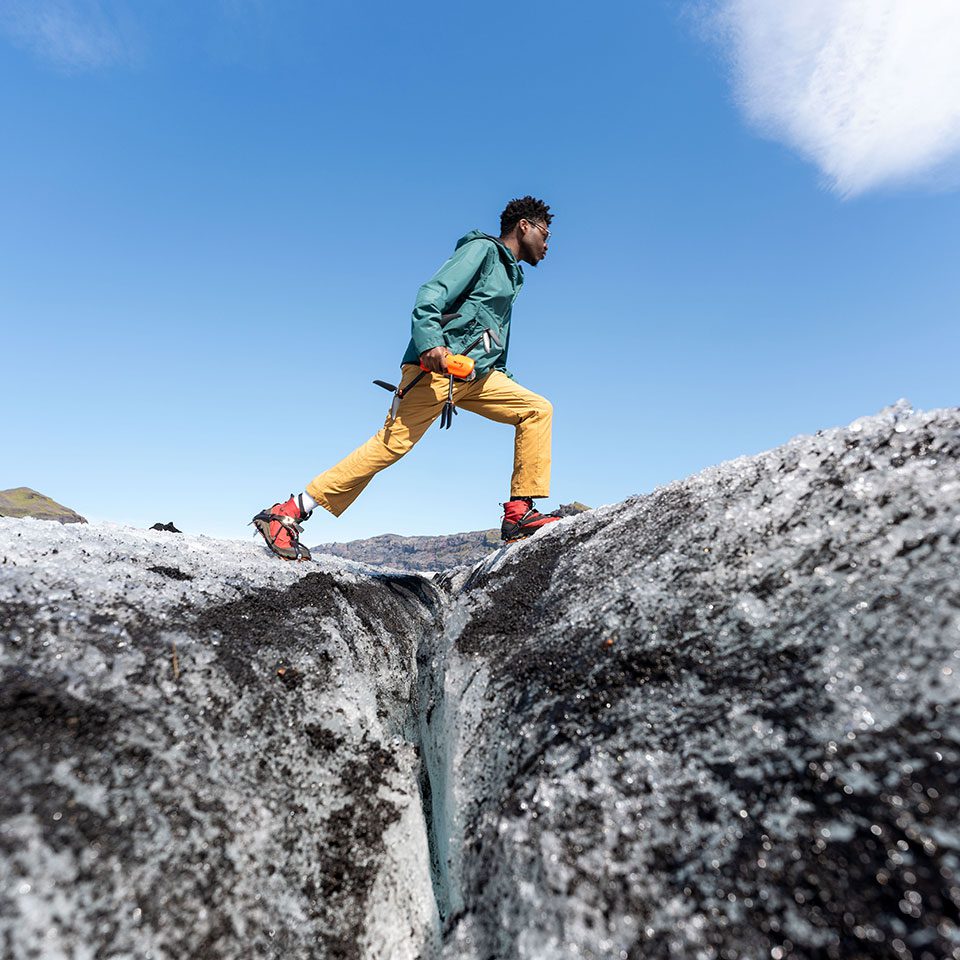 Earlham student hiking a glacier in Iceland for his $5,000 Epic Experience.