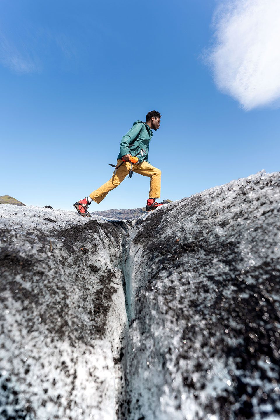 Earlham student hiking a glacier in Iceland for his $5,000 Epic Experience.